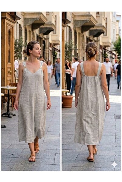 AYASOFYA OTANTIK Women's Italian Beige Plain Pattern Brooch Detailed Strap 10...