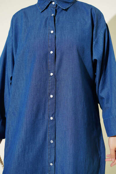 Lavanta Tekstil Long Denim Tunic with Snap Buttons