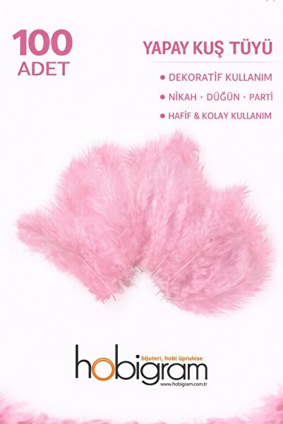 Hobigram Premium Yapay Kuş Tüyü 100 Adet Pembe Ekonomik Paket Nikah Düğün Par...