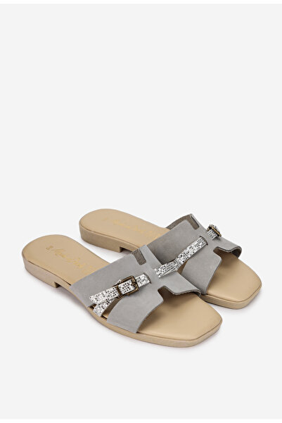 Dasha Sandale stil papuc dama din piele intoarsa gri