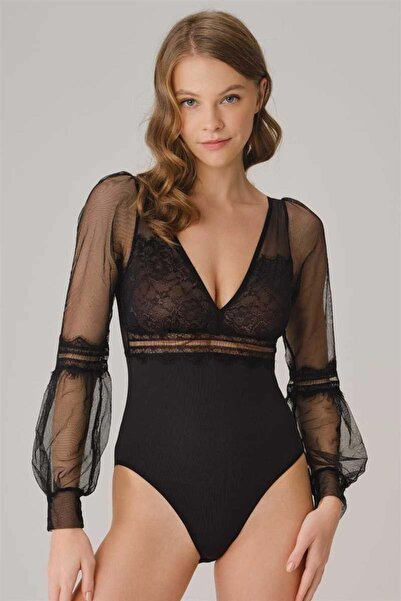 Findit Tulle Lace Long Sleeve Badi