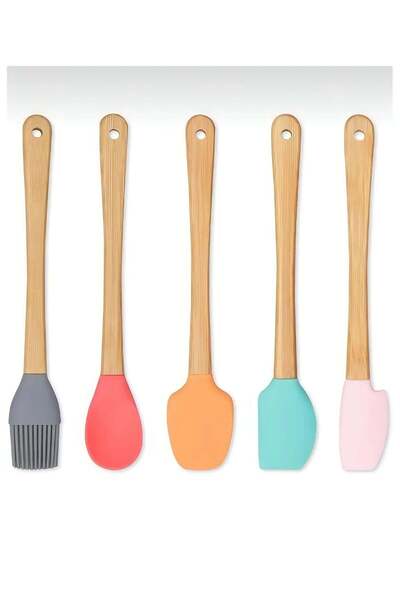 EkoAlışverişDünyam 5& # Set of 39 Colorful Wooden Handle Silicone Tip Spatula...