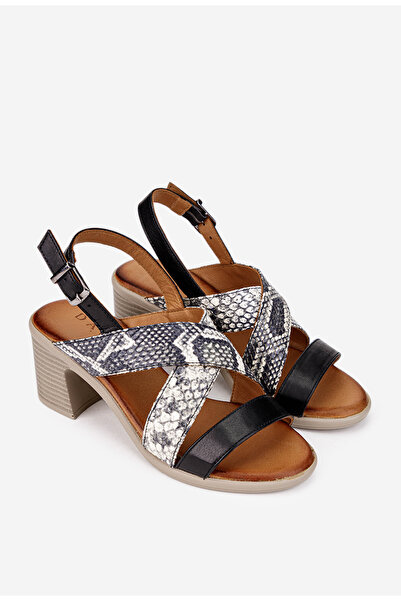 Dasha Sandale dama negre din piele cu imprimeu