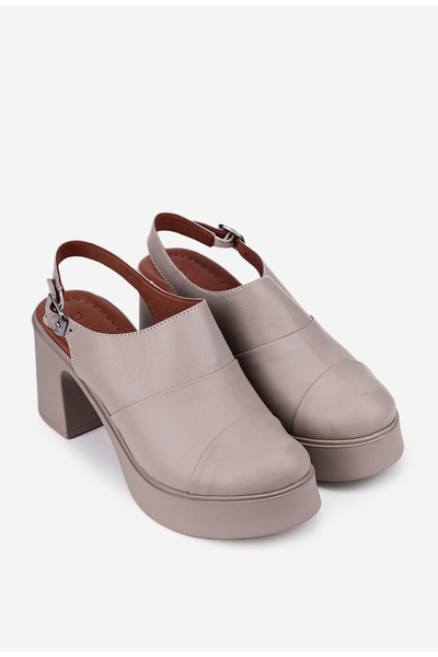 Dasha Sandale dama taupe din piele cu varful acoperit