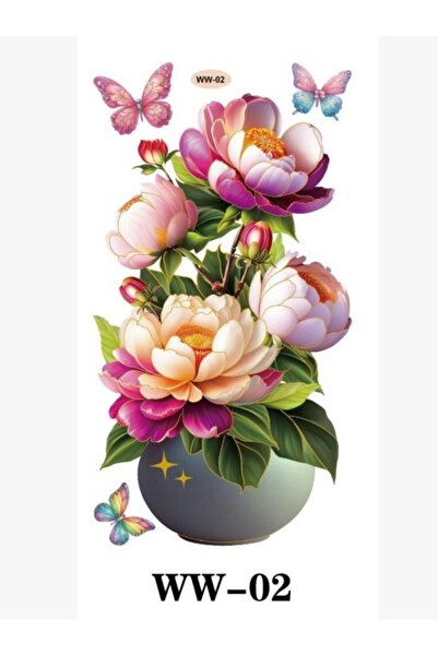 OEM 3D Decorative Wall Sticker – Vase with Flowers and Butterflies, Self-Adhe...