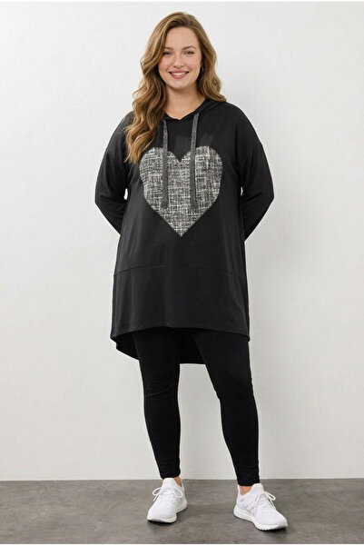 Stil Diva Plus Size V-Neck Long Sleeve Hooded Tunic Lycra Sweatshirt