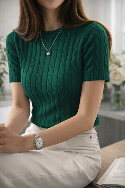 pepule Women's Ribbed Knitwear T-Shirt Short Sleeve Slim Fit Soft Textured