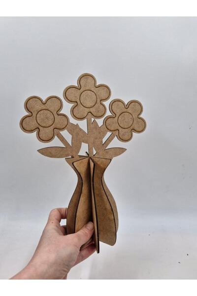 Mu Art Ahşap Vazolu Üçlü Çiçek Ahşap Oyuncak 3D Aktivite Karne Hediyesi Yaz O...