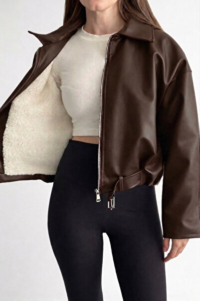 Jaglion Suede Lined Belted Leather Jacket Bomber Trend Oversize Luvren
