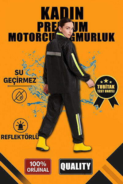 IVORA WEAR Kadın Premium Motorcu Kurye Yağmurluk Takım Su Geçirmez PVC Reflek...