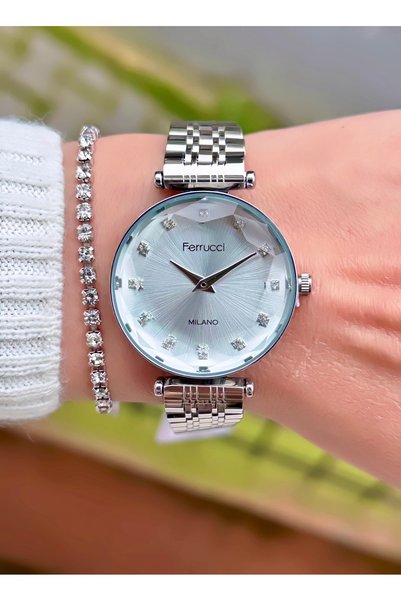 Ferrucci Women's Wristwatch New Model Steel Band Cut Glass Waterproof 2-Year Warranty Bracelet Gift
