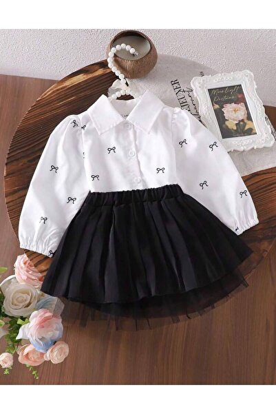 CQCQ Момичешка пола с панделка - Комплект от горнище и пола