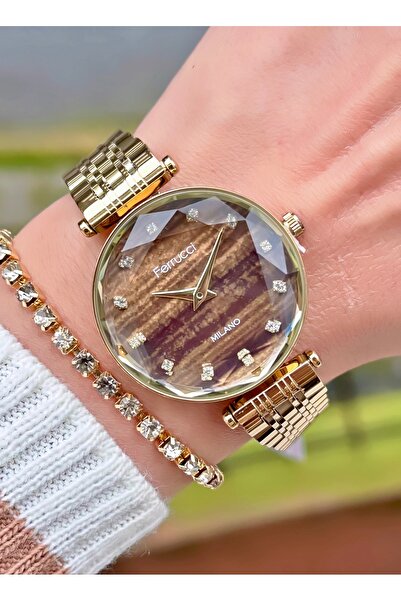 Ferrucci ساعة يد نسائية موديل جديد بسوار فولاذي وزجاج مقاوم للماء مع ضمان لمد...