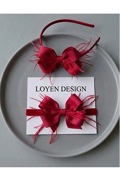 Loyen Design Bordo Anne Fiyonk Tüylü Taç & Bebek Bandanası Seti – Lohusa Anne...