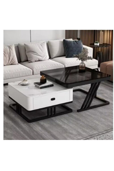 LAOBAN طاولات قهوة عصرية متداخلة، طقم من قطعتين (70 سم * 70 سم * 45 سم) (60 س...