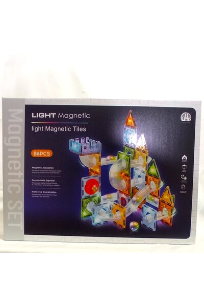 Pufline مجموعة مكعبات بناء كاملة من 86 قطعة مع مسار رخامي مغناطيسي مضيء