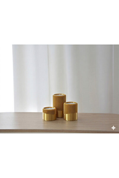 Helis Craft Modern Çift Dokulu 3'lü Mumluk Seti - 3 Adet Standart Tealight Mu...