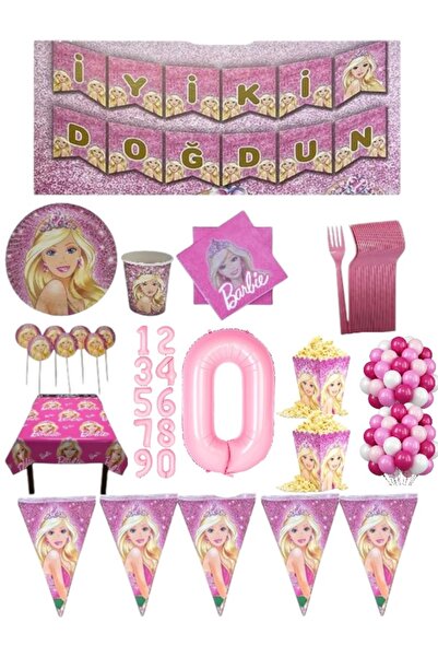 CAVAŞ sun hat Pembe Bebek Barbie Temalı Doğum Günü Seti 8 Kişilik - 1-9 Yaş R...