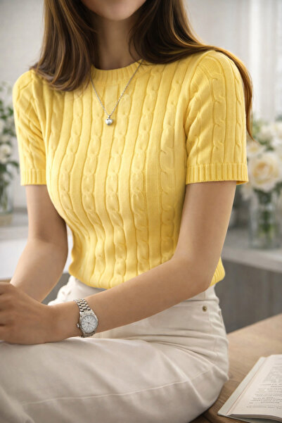 pepule Women's Ribbed Knitwear T-Shirt Short Sleeve Slim Fit Soft Textured