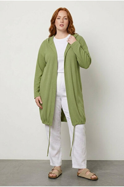 Stil Diva Cardigan lung cu glugă, fără închidere frontală, din material elast...