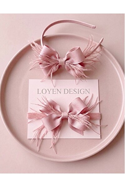 Loyen Design Pembe Anne Fiyonk Tüylü Taç & Bebek Bandanası Seti – Lohusa Anne...
