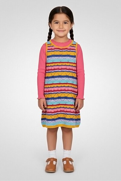 Hamleys Toddlers Girl 2 Pcs Textured Long Sleeve Sweater Dress, Multicolor