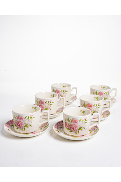 Malooki Set of 6 Peony coffee cups – floral porcelain with pink peonies, 12 p...