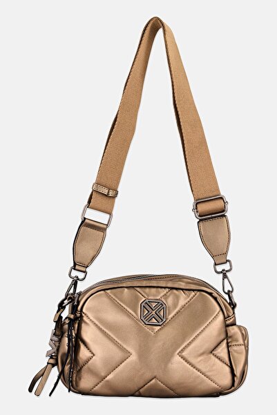 XTI حقيبة كروس بودي نسائية بشعار العلامة التجارية، لون برونزي