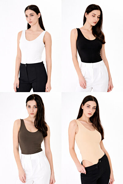 Rora V-Neck Thick Straps 4-Piece Stretchy Fabric Snap-Fit Blouse