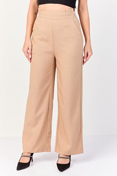 NA-KD Women Regular Fit Plain Wide Leg Pants, Beige