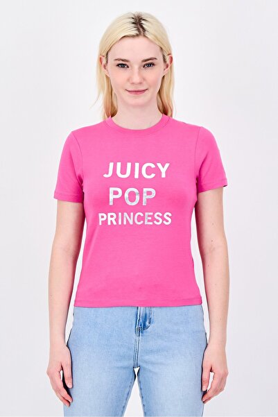 Juicy Couture Women Crew Neck Graphic Print Short Sleeve Top, Pink