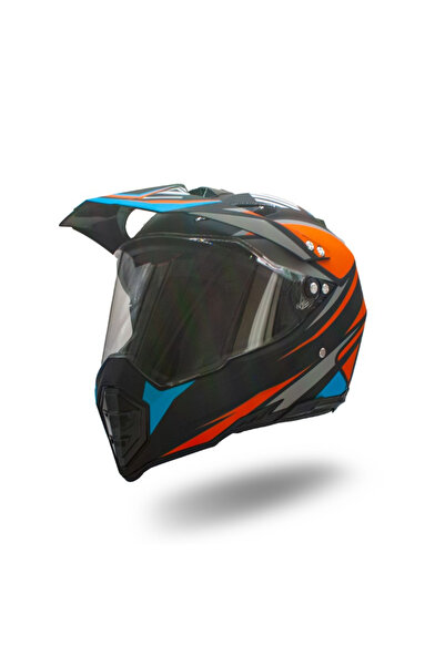 XTR Casca motocross/enduro adulti 128, culoare portocaliu/albastru, marime L