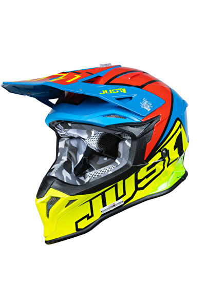 Just1 Casca moto/atv J39 Thruster, culoare galben/albastru, marime XL