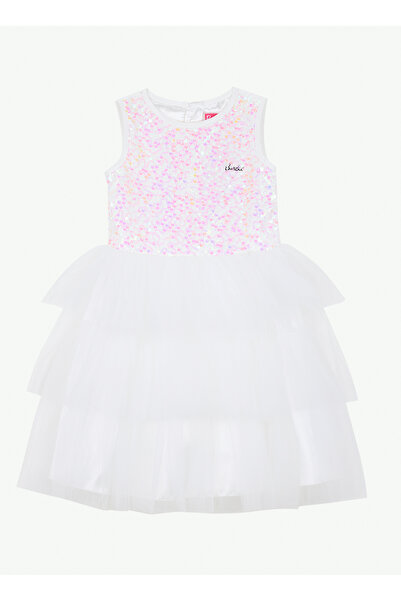 Barbie Beyaz Kız Çocuk Payetli Abiye Elbise BRB6SG-ELB6512