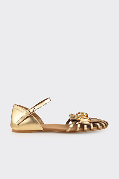 Elle Shoes Gold Deri Kadın Günlük Sandalet
