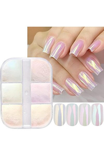 Arabest مجموعة بودرة أظافر كروم بـ 6 ألوان، تأثير مرآة معدنية وفقاعات أورورا،...