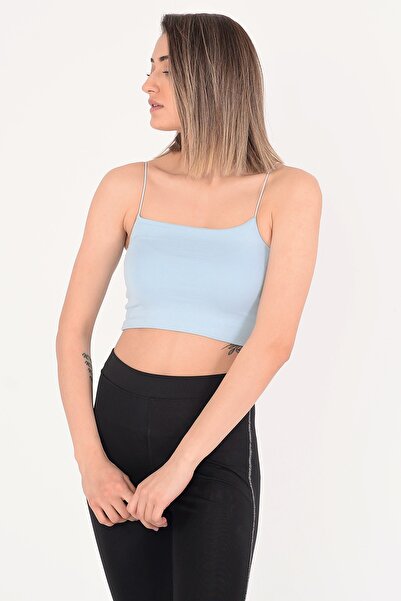 OWNME Bluză crop subțire pentru femei, cu bretele subțiri, cu două straturi, ...