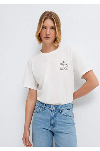 Mavi Cat Printed Ecru T-Shirt Regular Fit / Normal Cut 1614127-70057