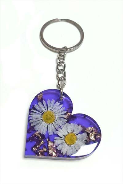 ZERO LAND GLD-SPT- سلسلة مفاتيح إيبوكسي على شكل قلب ديزي (72626) - أرجواني