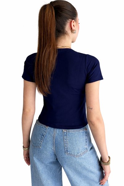 Alizstore Women's Navy Blue Basic T-Shirt Slim Fit Crew Neck Short Sleeve Top