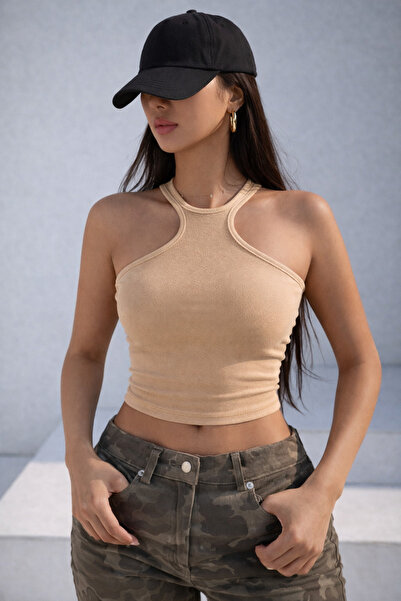 Lucky Line Lisa Women's Ribbed High Collar Cotton Lycra Crop Tank Top