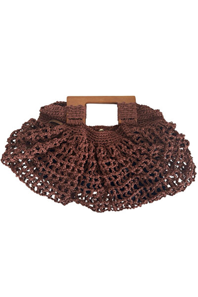 Emelin El Emekleri Ahşap Saplı Kağıt İp Örgü Clutch Çanta