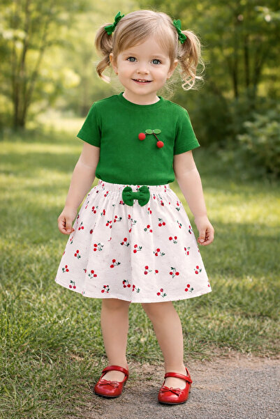 ygz junior طقم صيفي مكون من قطعتين للفتيات من قماش الموسلين المرن بتصميم ريبا...