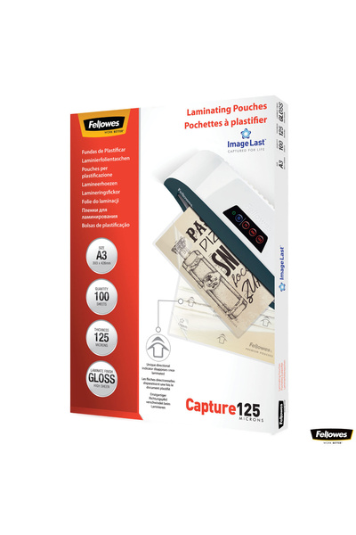 Fellowes Set de 100 folii de laminare ImageLast, format A3, 125 microni, fini...