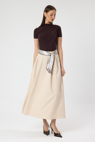 ABOUT US Long High Waist Comfortable Fit Skirt with Shawl Detail # 8447