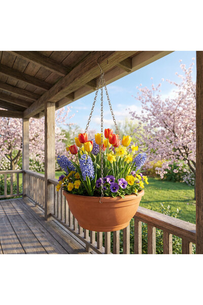 OEM Lant metalic pentru ghiveci suspendat, 50 cm, negru, cu carlige, suport g...