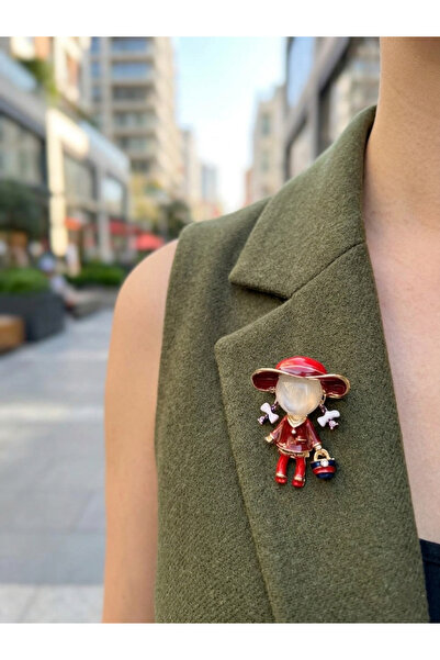 MuseumofYou Şapkalı Kız Figürlü Mineli Broş - Ceket Yaka Çanta Aksesuarı Deko...