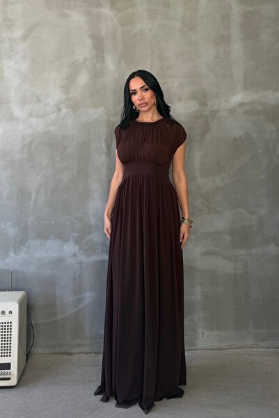 OKSOCOLLECTİON Belden Kemer Görünümlü Vatka ve Yırtmaçlı Elbise