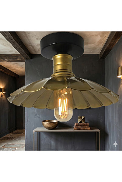 Decodelight Metal Siyah Eskitme Çiçek Model Tasarım Tekli Plafonyer Avize Ayd...