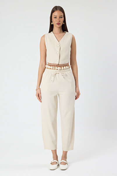 ABOUT US SET DE BLUZĂ ȘI PANTALONI DIN BUMBAC NATURAL CU POTRIVIRE RELAXATĂ #...